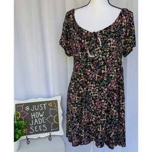 LOVE, FIRE Floral Print Keyhole Skater Dress